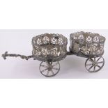 A 19th century 2 bottle wine coaster in the form of a wheeled carriage,