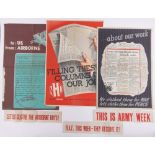 3 Second War period Ministry Of Supply posters, 70cm x 48cm, and 3 printed strap work banners, (5).