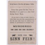 Irish Historical Interest, a rare "Vote For Sinn Fein" printed election flyer circa 1918,
