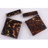 2 - 19th century tortoiseshell card cases, 1 with inlaid silver geometric designs, height 10cm, (2).