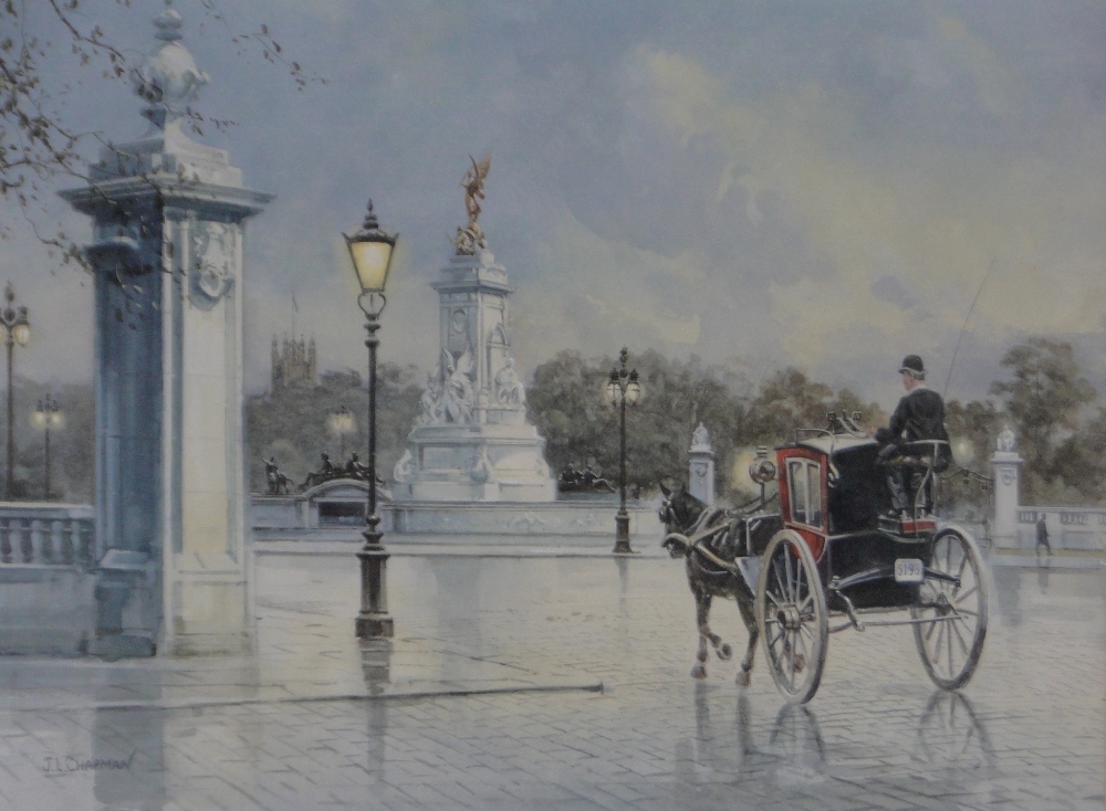 J L Chapman, watercolour, the Victoria Memorial on the Mall, London, signed, 11" x 15", framed.