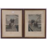 C Hunt after B Herring, pair of hand coloured engravings, coaching scenes published 1875,