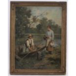 Francois Lafon (1846- circa 1920), oil on canvas, country folk, signed and dated 1881, 31" x 23",