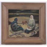 20th century Russian School, oil on card, farmstead, unsigned, 11" x 12.5", framed.