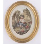 19th century Continental School, watercolour, little girl with flowers, indistinctly signed,