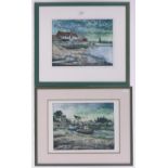 Richard Hallett, 3 coloured etchings, harbour scenes and still life, all signed in pencil 1990,