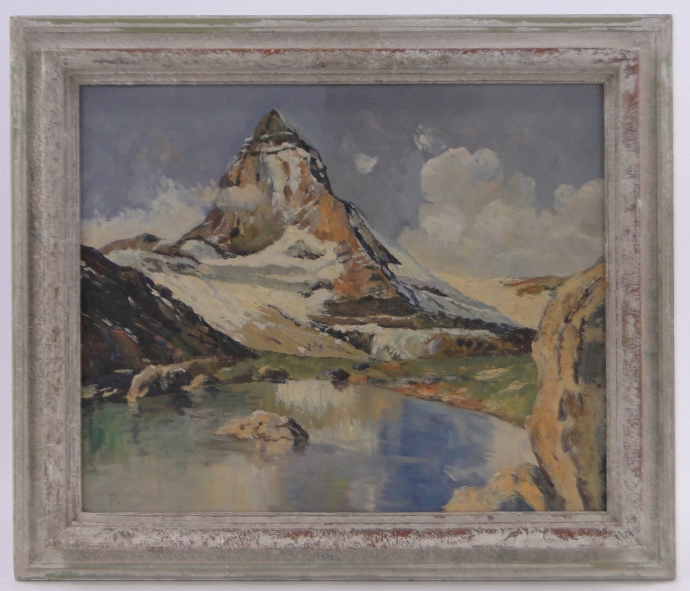 Early 20th century oil on canvas, view towards the Matterhorn, indistinctly signed, 18" x 22",