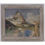 Early 20th century oil on canvas, view towards the Matterhorn, indistinctly signed, 18" x 22",