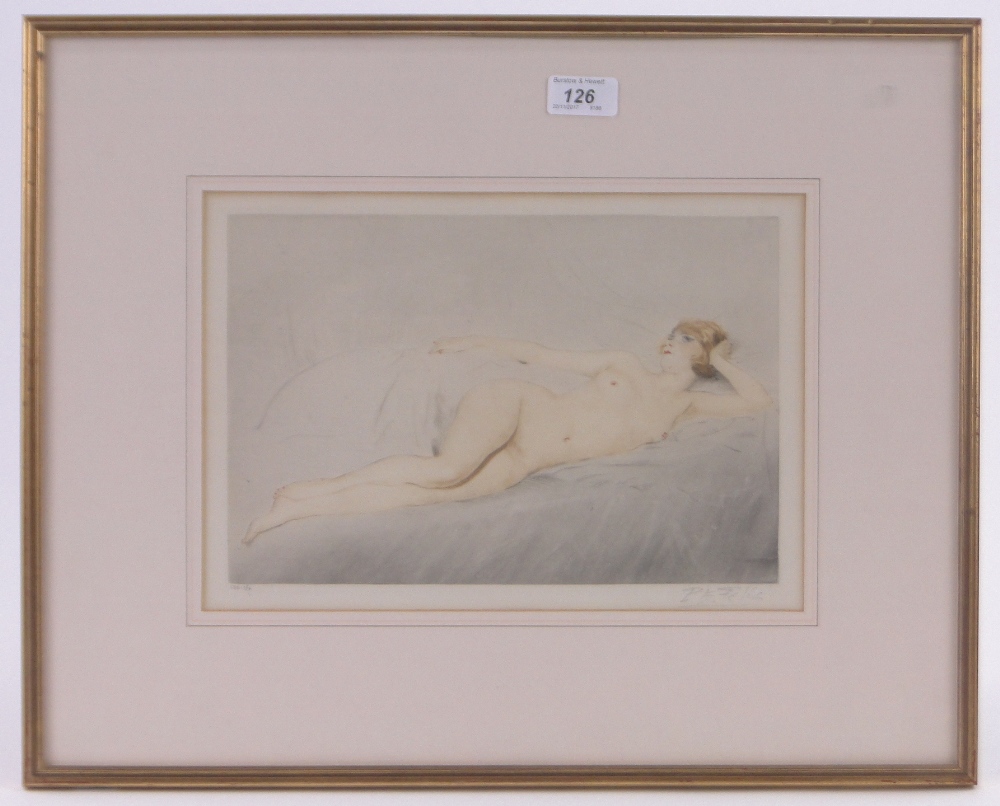 Paul Emile Felix, coloured drypoint etching, female nude, signed in pencil, plate size 8" x 12", - Image 2 of 4