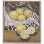 Clive Fredriksson, oil on canvas, still life lemons, 19" x 16.5", framed.