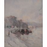 19th/20th century watercolour, continental harbour scene, unsigned, 14.5" x 11.5", framed.