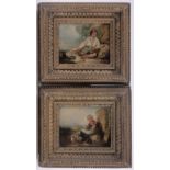 Pair of 19th century oils on card, studies of a country girl and boy, unsigned, 4.5" x 5.5", framed.