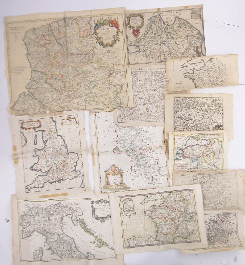 A folder of 17th and 18th century hand coloured map prints.