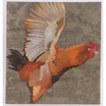 Clive Fredriksson, mixed media oil/collage, rooster, 28" x 25.5", unframed.