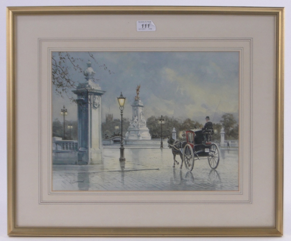 J L Chapman, watercolour, the Victoria Memorial on the Mall, London, signed, 11" x 15", framed. - Image 2 of 4