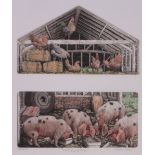 Laura Boys, coloured engraving, The Pigging Order, signed in pencil, plate size 9" x 7.5", framed.