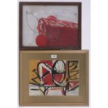 20th century British School, 3 oils on paper, abstract compositions, 1 signed with initials JMS,