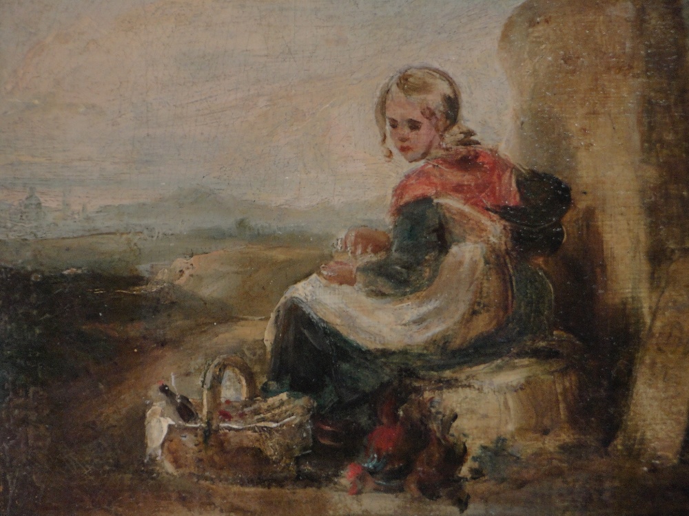 Pair of 19th century oils on card, studies of a country girl and boy, unsigned, 4.5" x 5.5", framed. - Image 3 of 4