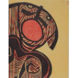 Cecil Skotnes (South African), woodcut print, Mask 1972, image 10" x 7", framed.