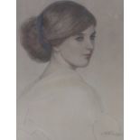 J Ritchie, coloured pastels, portrait of a girl, signed, 12.5" x 9.5", framed.