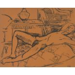 Edward Wolfe (1896-1981), felt pen drawing, reclining nude, signed, 14" x 18", framed.