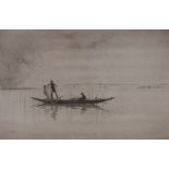 W Douglas Macleod, etching, sardine fishermen, signed in pen, plate size 9" x 14", framed.