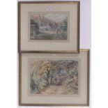 George Gray, 2 watercolours, winter wedding Betchworth, signed, 10" x 14" and woodland path,