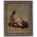 Circle of William Etty, large oil on wood panel, classical girl at the shore, unsigned, 26" x 19.