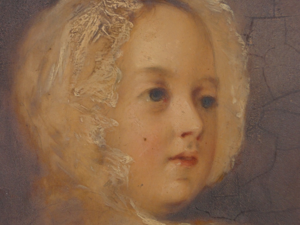 19th century oil on wood panel, portrait of a woman, unsigned, Glasgow label verso, 9" x 6. - Image 2 of 4