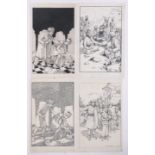 Helen Sinclair, 4 pen and ink story book illustrations, image size 11" x 7", unframed, (4).