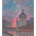 Anatole Krasnyansky (born 1930), coloured serigraph print, continental sunset city scene,