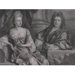 J Smith after J Closterman, mezzotint, Mr & Mrs Gibbons, image 11.5" x 13.5", framed.