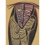 Cecil Skotnes (South African), woodcut print, Presence 1972, image 10" x 7", framed.