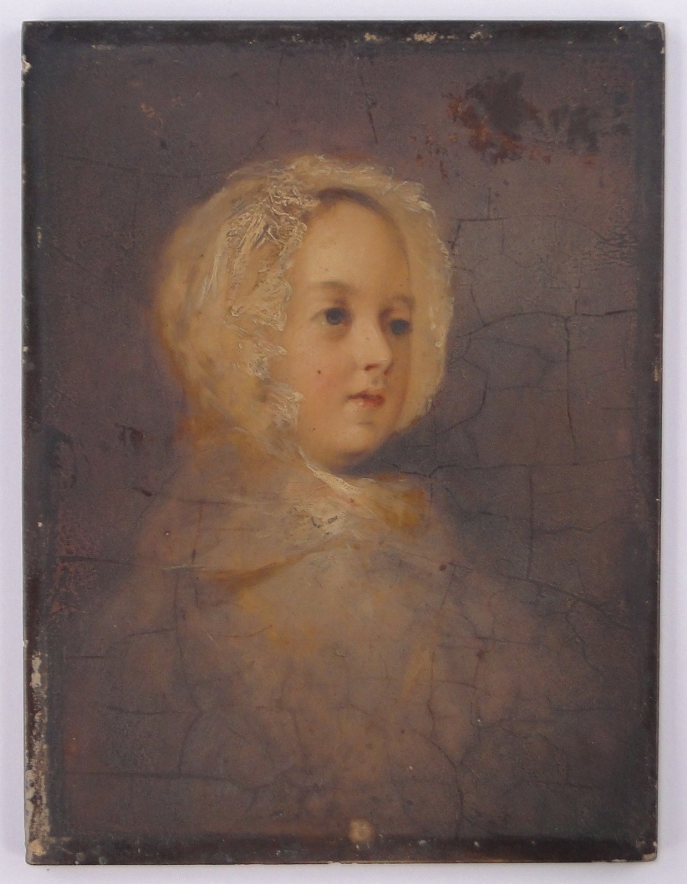 19th century oil on wood panel, portrait of a woman, unsigned, Glasgow label verso, 9" x 6.