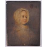 19th century oil on wood panel, portrait of a woman, unsigned, Glasgow label verso, 9" x 6.