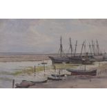 19th century watercolour, beached fishing vessels, signed with initials GBB, 9" x 14", framed.