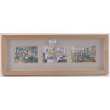 Neil Meacher (1934-2010), 3 small mixed media crayon/watercolour drawings, Rye fish market, signed,