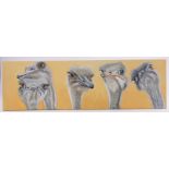 Clive Fredriksson, oil on canvas, ostriches, 11.5" x 39.5", unframed.