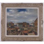 Farago Feri, oil on board, street carnival, signed and dated 1934, 23" x 27", framed.