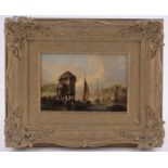 A Montague, oil on board, On The Scheldt, inscribed verso, 6" x 9", framed.