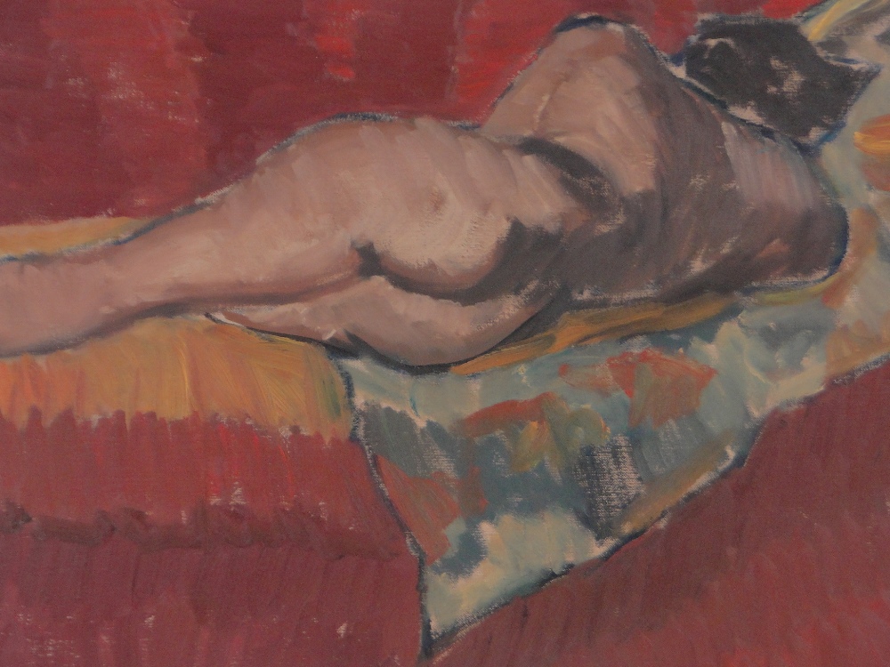 20th century oil on canvas, reclining nude, unsigned, 18" x 22", framed. - Image 2 of 4