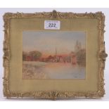 Fred E J Goff, watercolour, river scene at Abingdon, signed, 4.5" x 6", framed.