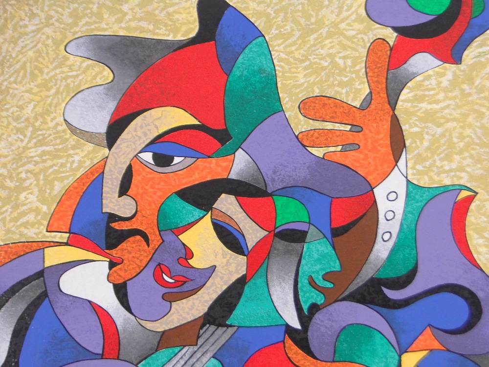 Anatole Krasnyansky (born 1930), large serigraph print on handmade paper, abstract musicians, - Image 2 of 4