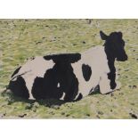 Clive Adams, colour print, cow, artist proof, signed in pencil, dated 1971, image 21" x 29", framed.