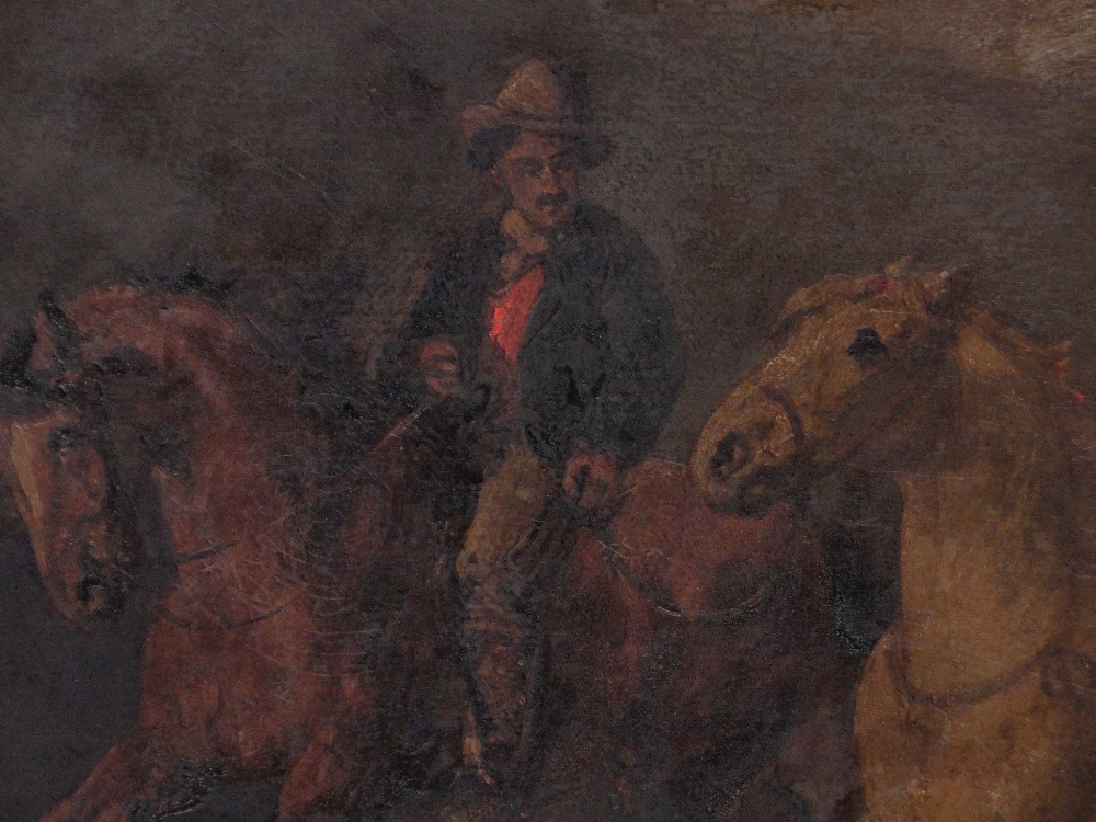 19th century oil on canvas, Off To The Horse Fair, indistinctly signed, 24" x 36", framed. - Image 2 of 4