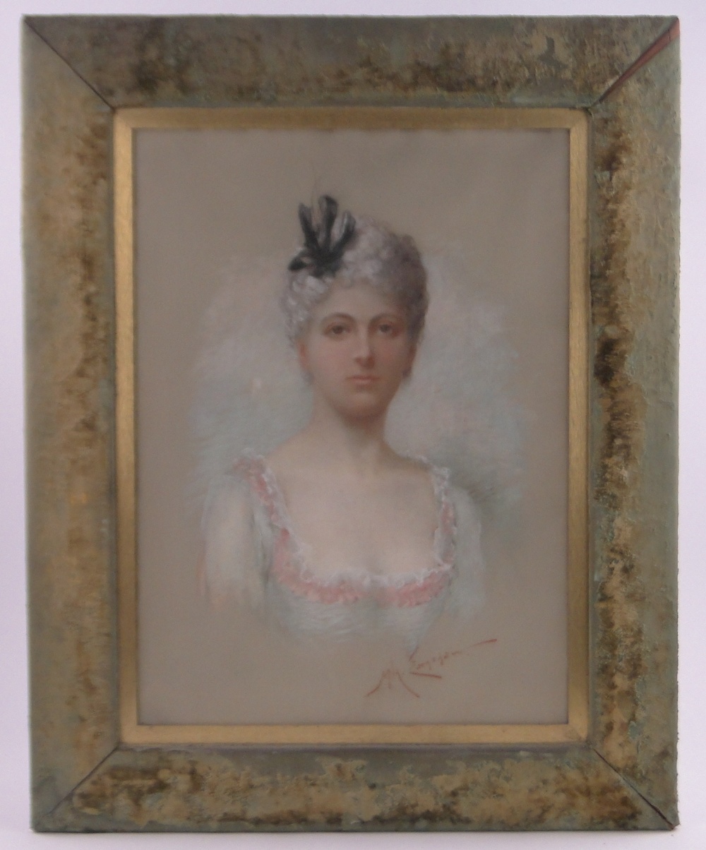 M H Earnshaw, coloured pastels, portrait of a young woman, signed, 30" x 21", framed.