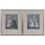 Helen Bradley, pair of coloured prints, park scenes, signed in pencil, image 12" x 9.5", framed.