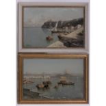 G Carelli, pair of oils on canvas board, scenes in the Bay of Naples, signed, 9.5" x 14.5", framed.