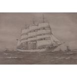 Pelham Jones (circa 1890- circa 1950), sepia marine watercolour, Up Channel - Homeward Bound,