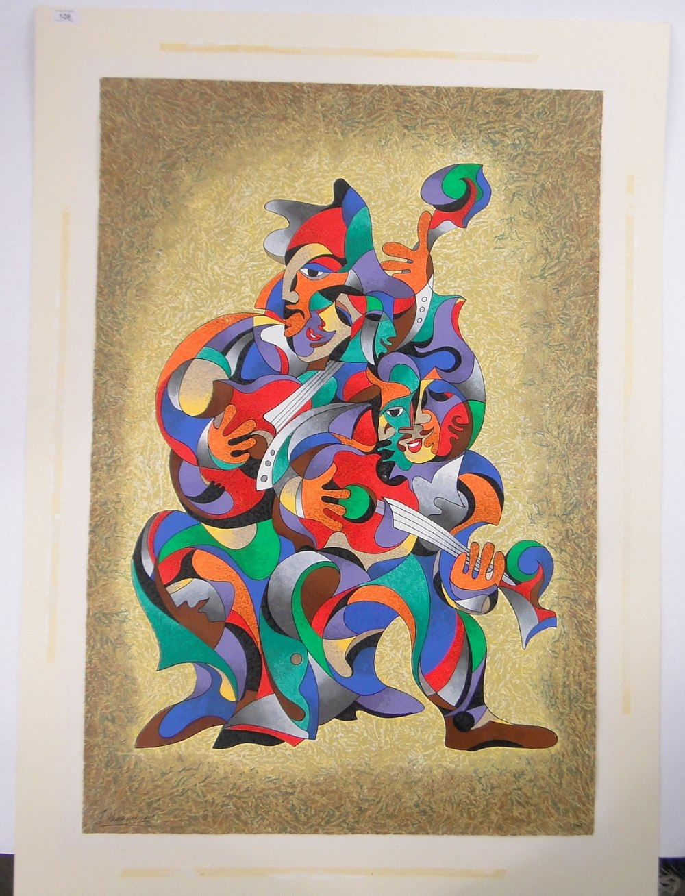 Anatole Krasnyansky (born 1930), large serigraph print on handmade paper, abstract musicians,